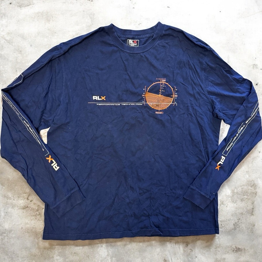 RLX Polo Sport Ralph Lauren Shirt Men's XL Navy Long Sleeve Aviation Tech 90s